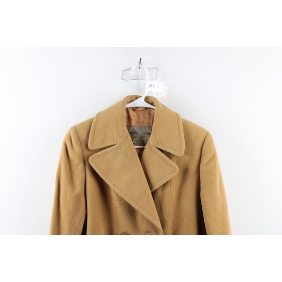 Vtg 40s Aquascutum Womens Large Distressed Wool Overcoat Jacket Beige England - Picture 2 of 16